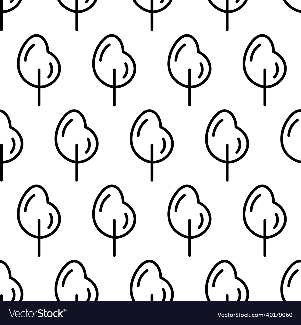 Black and white seamless pattern with tree icon vector image Black and white seamless pattern with tree icon