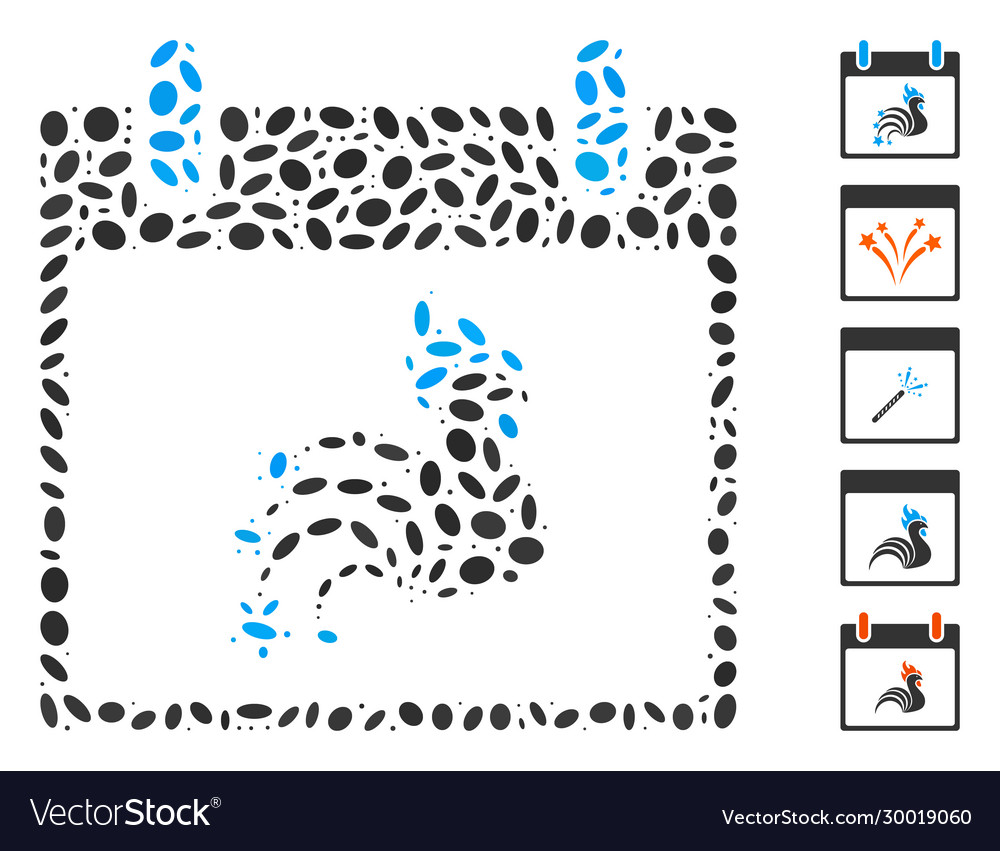 Dotted mosaic rooster fireworks calendar day vector image Dotted mosaic rooster fireworks calendar day