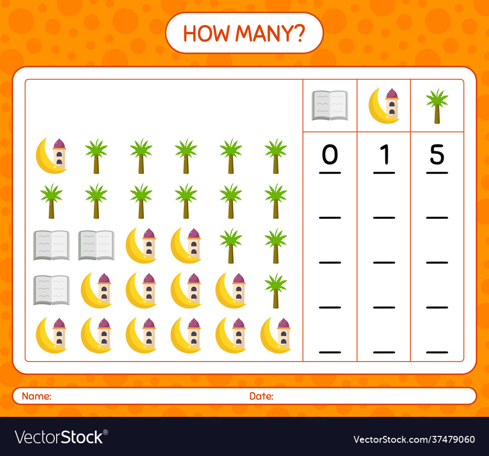 How many counting game with ramadan icon vector image How many counting game with ramadan icon