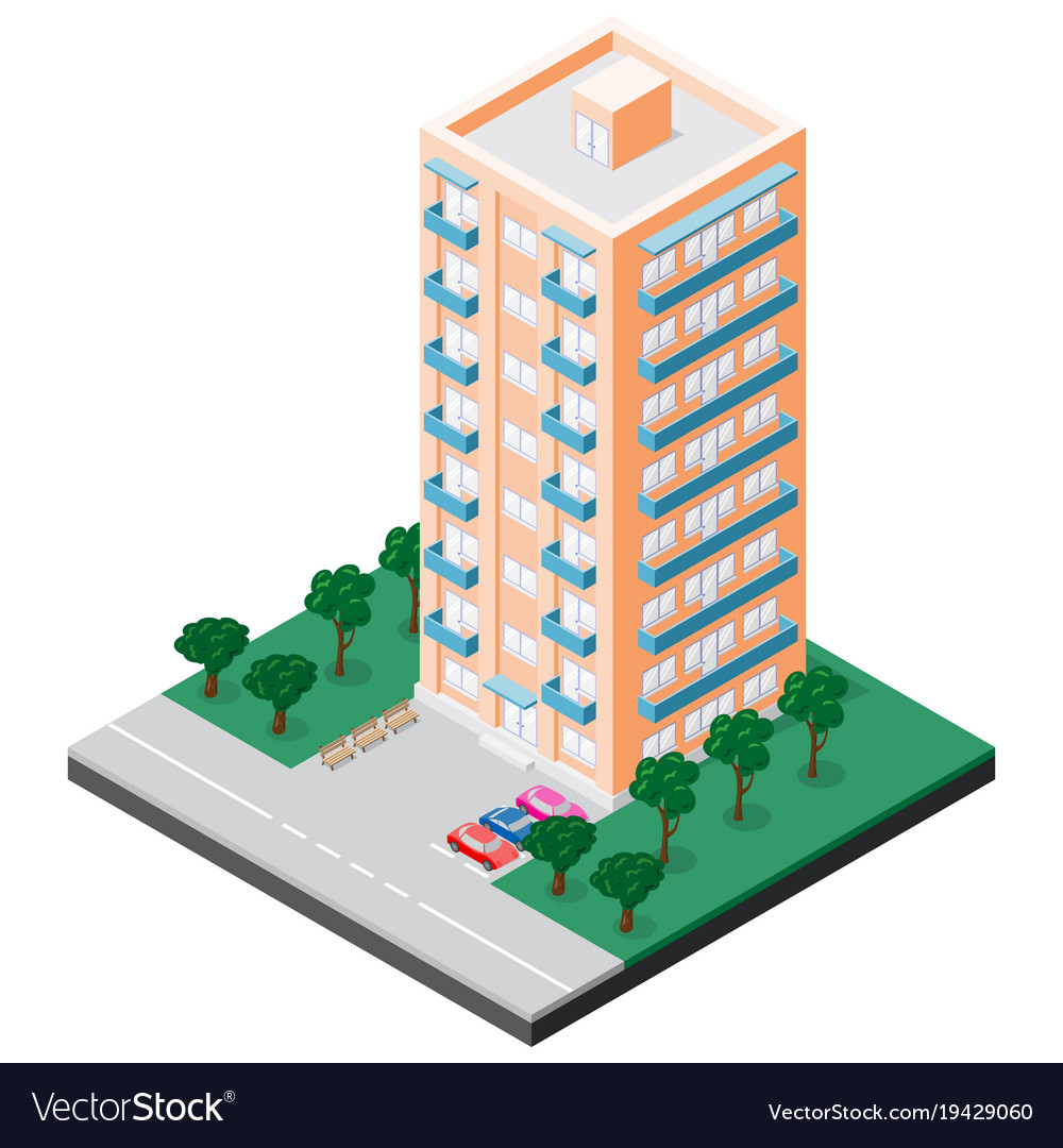 Isometric Multistory Building With Balconies Vector Image