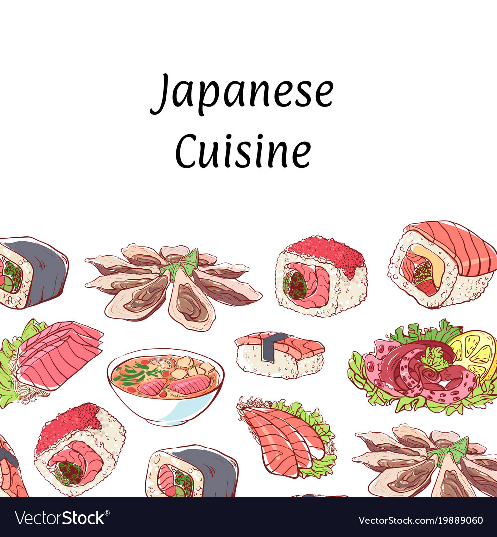 Japanese cuisine poster with asian dishes