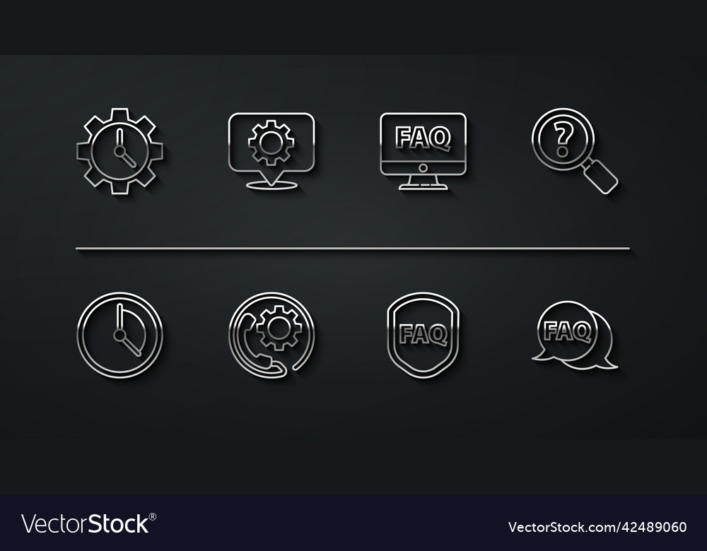 Set line time management unknown search shield vector image Set line time management unknown search shield