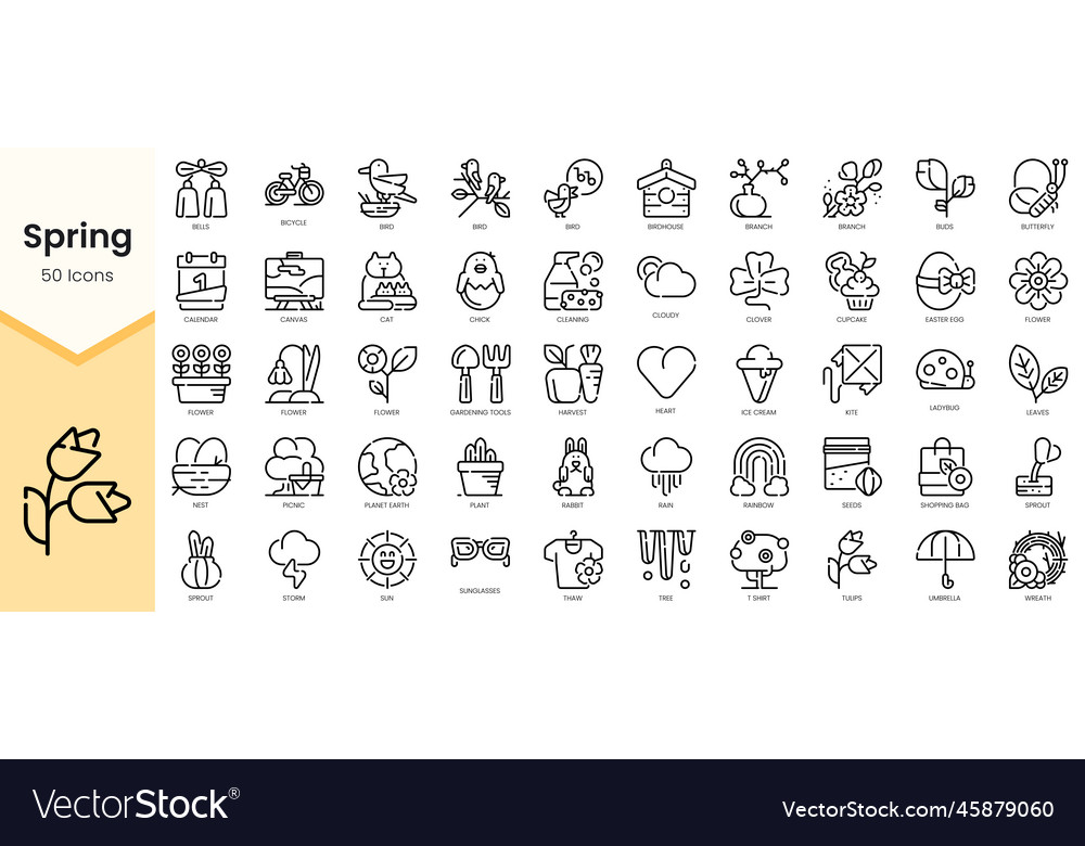 Set of spring icons simple outline style