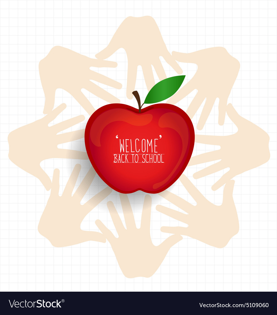 Welcome back to school with hands and apple