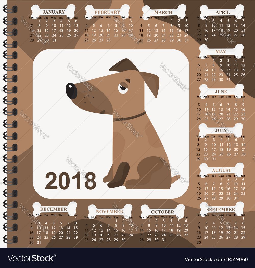 Year of the dog wall calendar for 2018 from