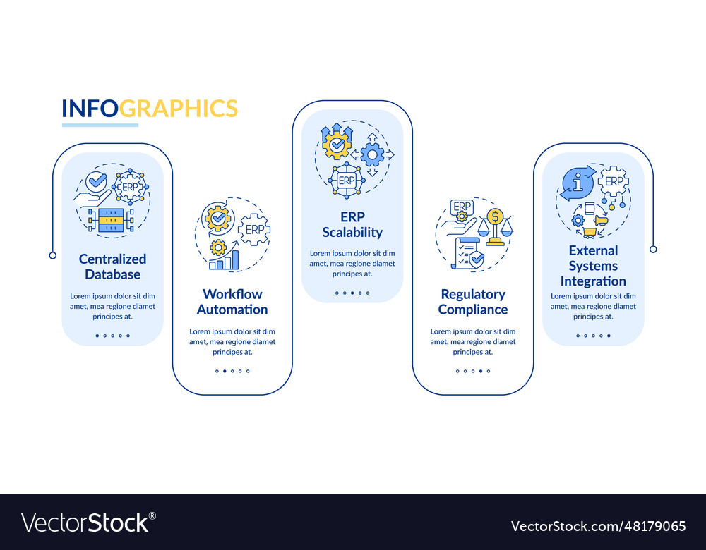 2d erp layout with multicolor line icons vector image 2d erp layout with multicolor line icons
