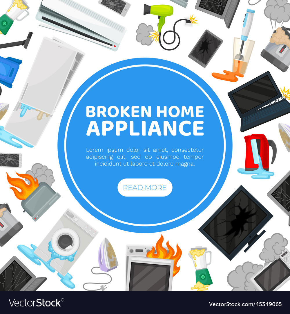 Broken Home Appliances Service And Repair Web Vector Image   Broken Home Appliances Service And Repair Web Vector 45349065 