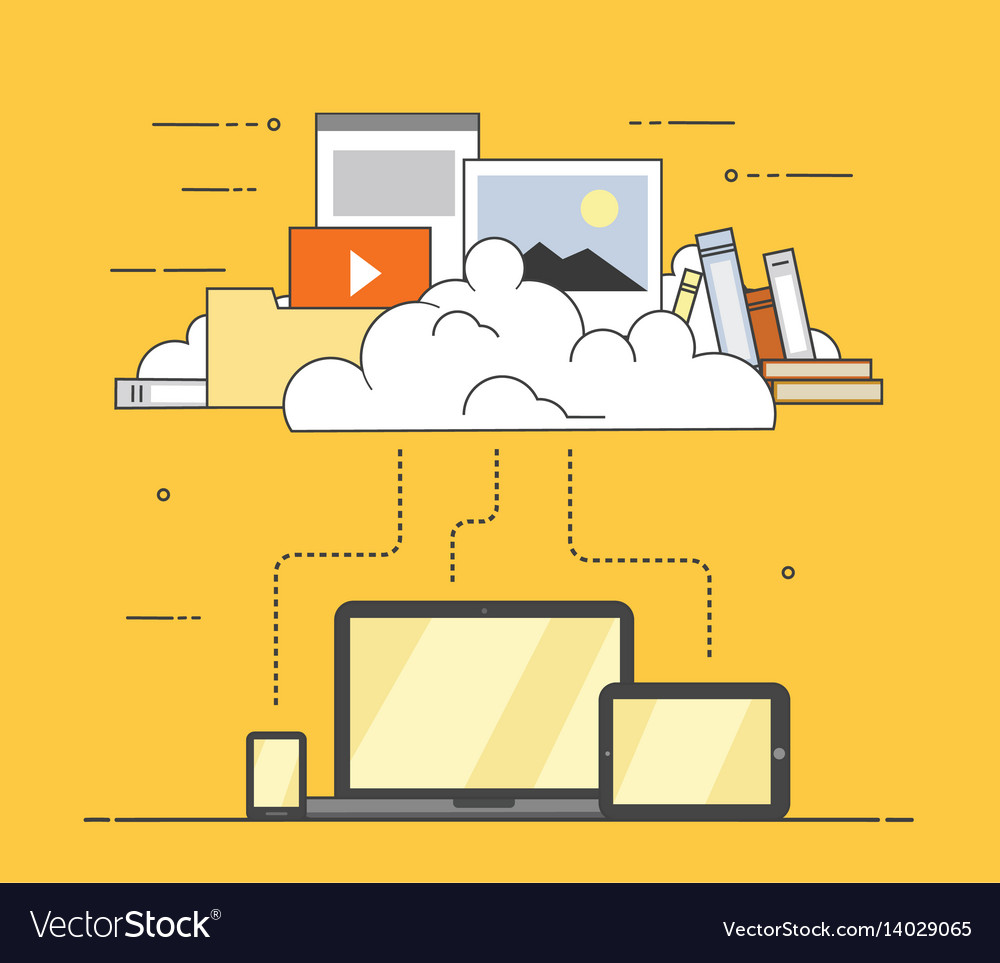 Computer device data cloud storage flat design