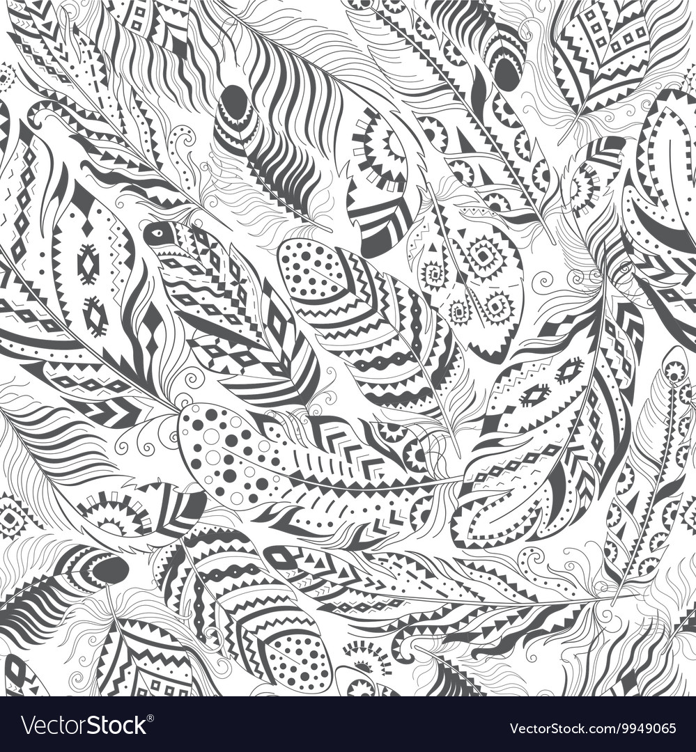 Feathers boho seamless pattern