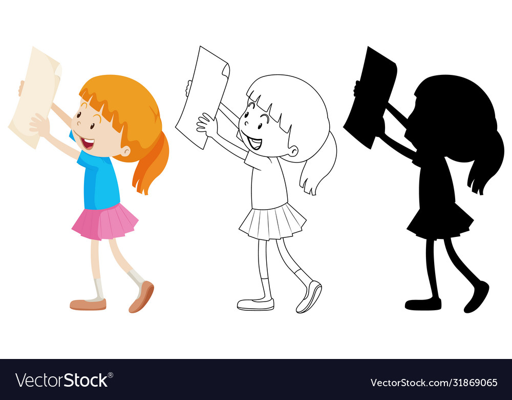 Girl holding paper with its outline and silhouette