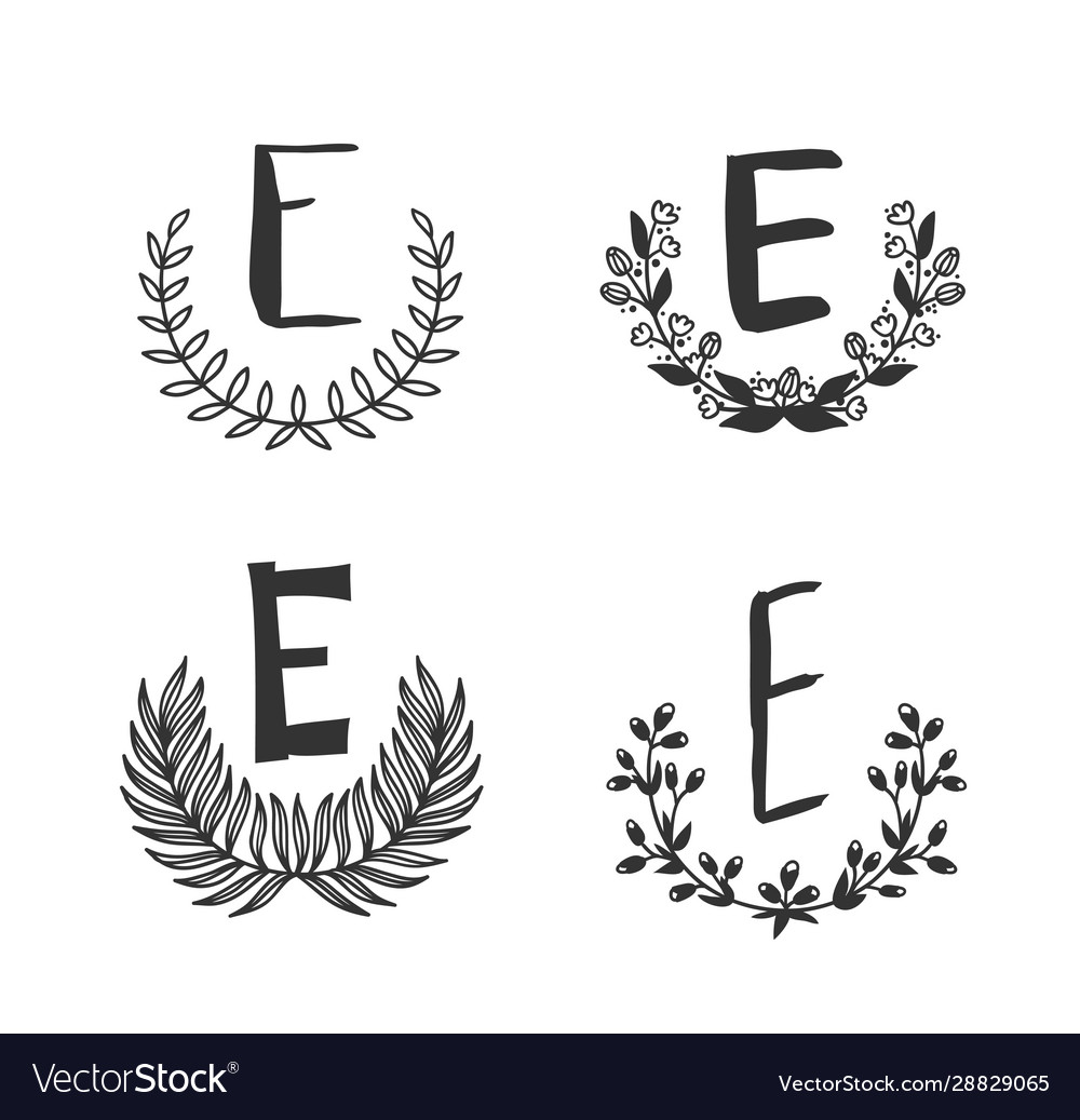 Hand drawn set monogram objects for design use vector image Hand drawn set monogram objects for design use