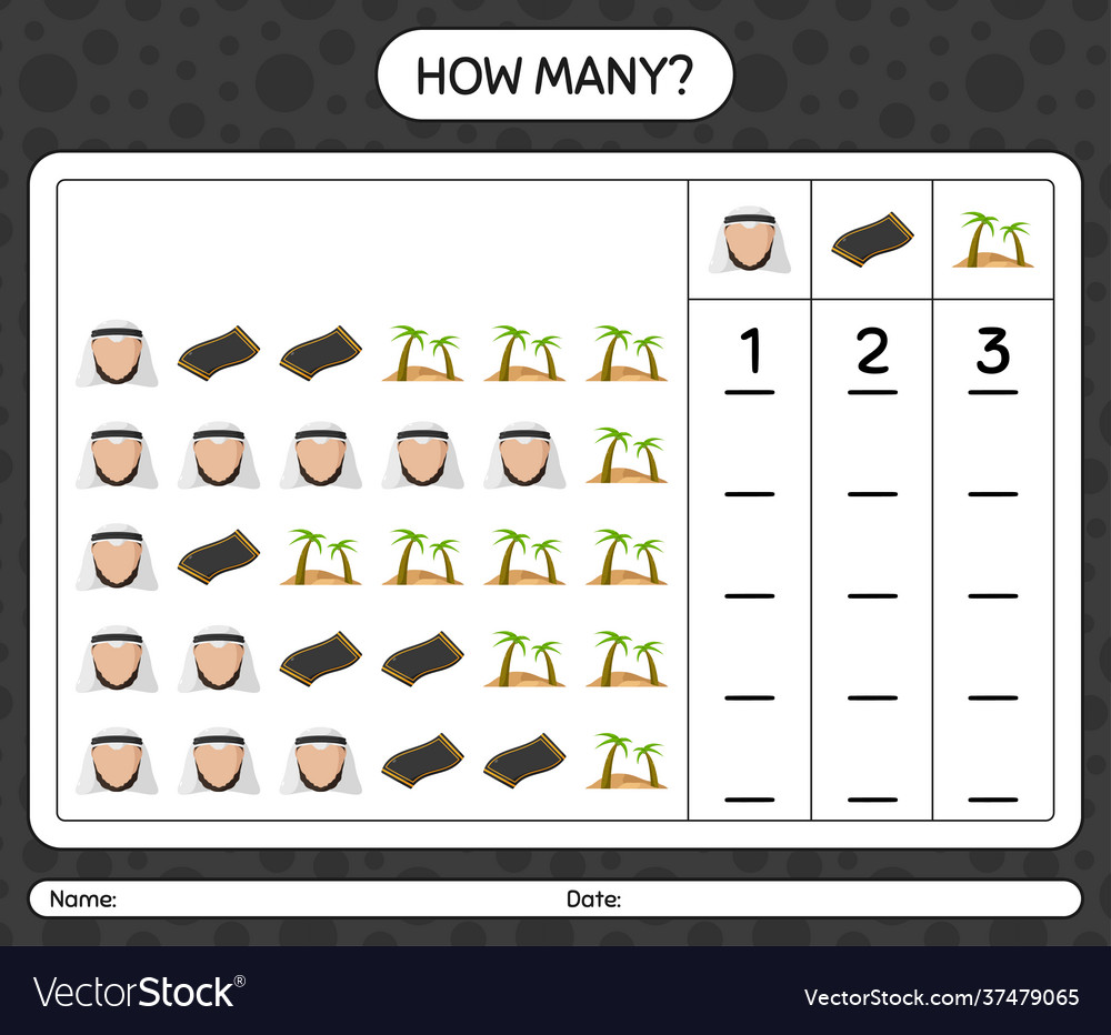 How many counting game with ramadan icon vector image How many counting game with ramadan icon