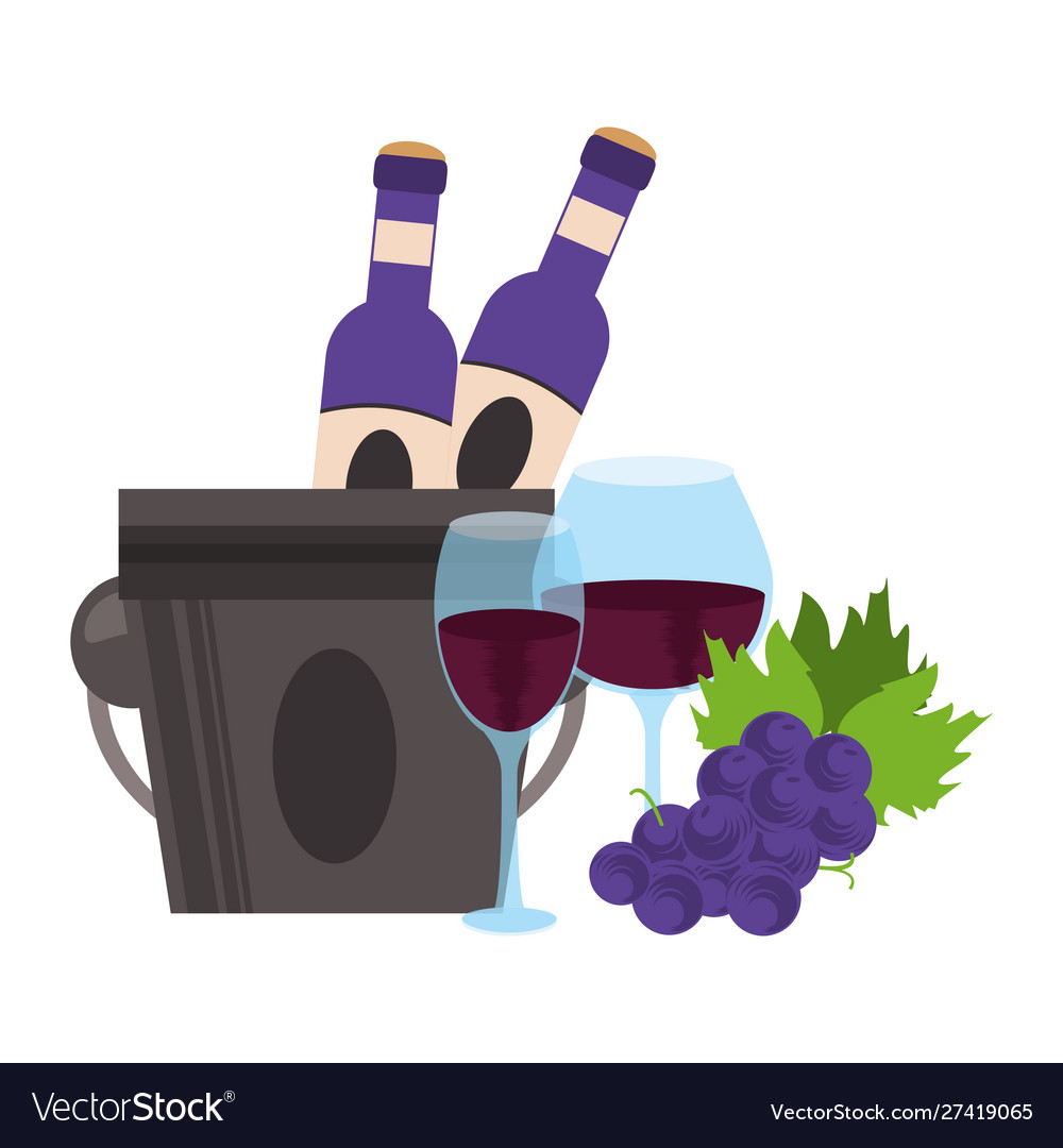Ice bucket with bottles and bunch grapes design Vector Image Ice bucket with bottles and bunch grapes design
