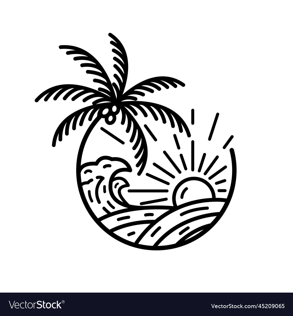 Ocean wave tropical island and palm tree logo Vector Image