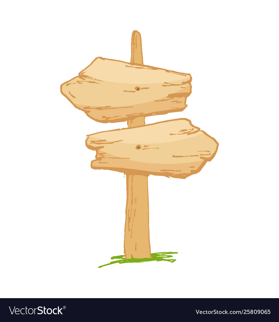 Old wooden sign on a grass with mushrooms Vector Image