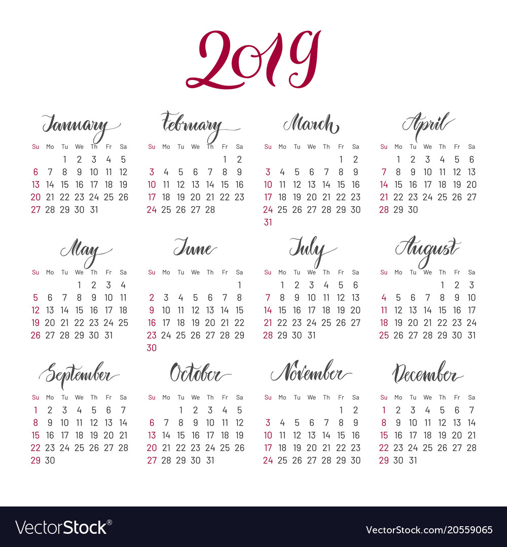 Wall Chart Calendar 2019