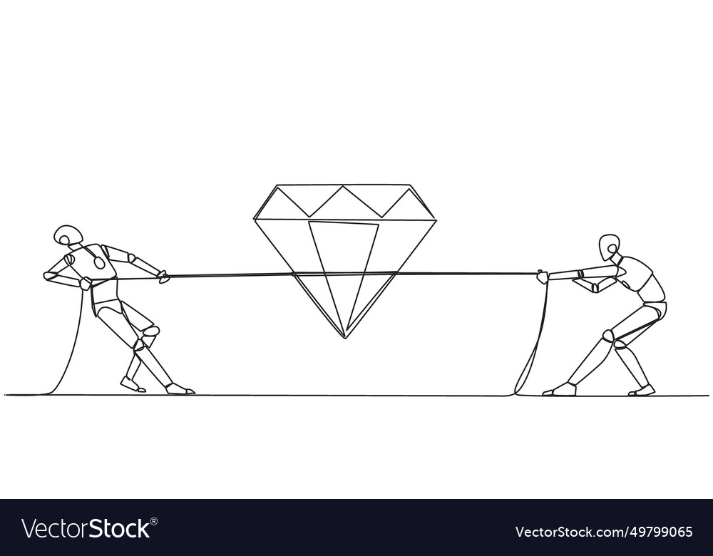Single one line drawing two smart robots fighting