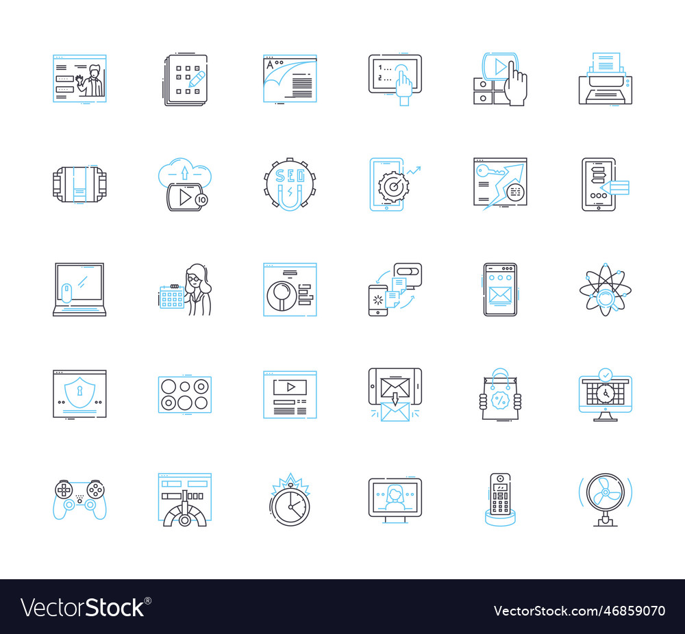 Artificial learning linear icons set neural vector image Artificial learning linear icons set neural