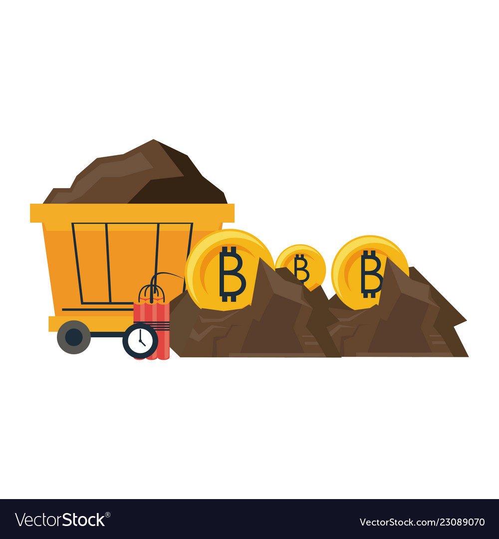 Bitcoin mining with wagon and tnt vector image Bitcoin mining with wagon and tnt