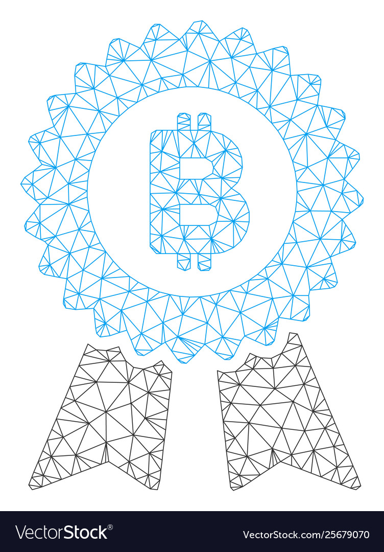 Bitcoin seal with ribbons mesh 2d model vector image Bitcoin seal with ribbons mesh 2d model