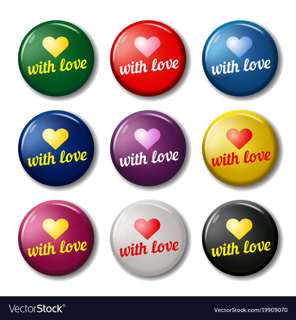 Bright round labels with hearts