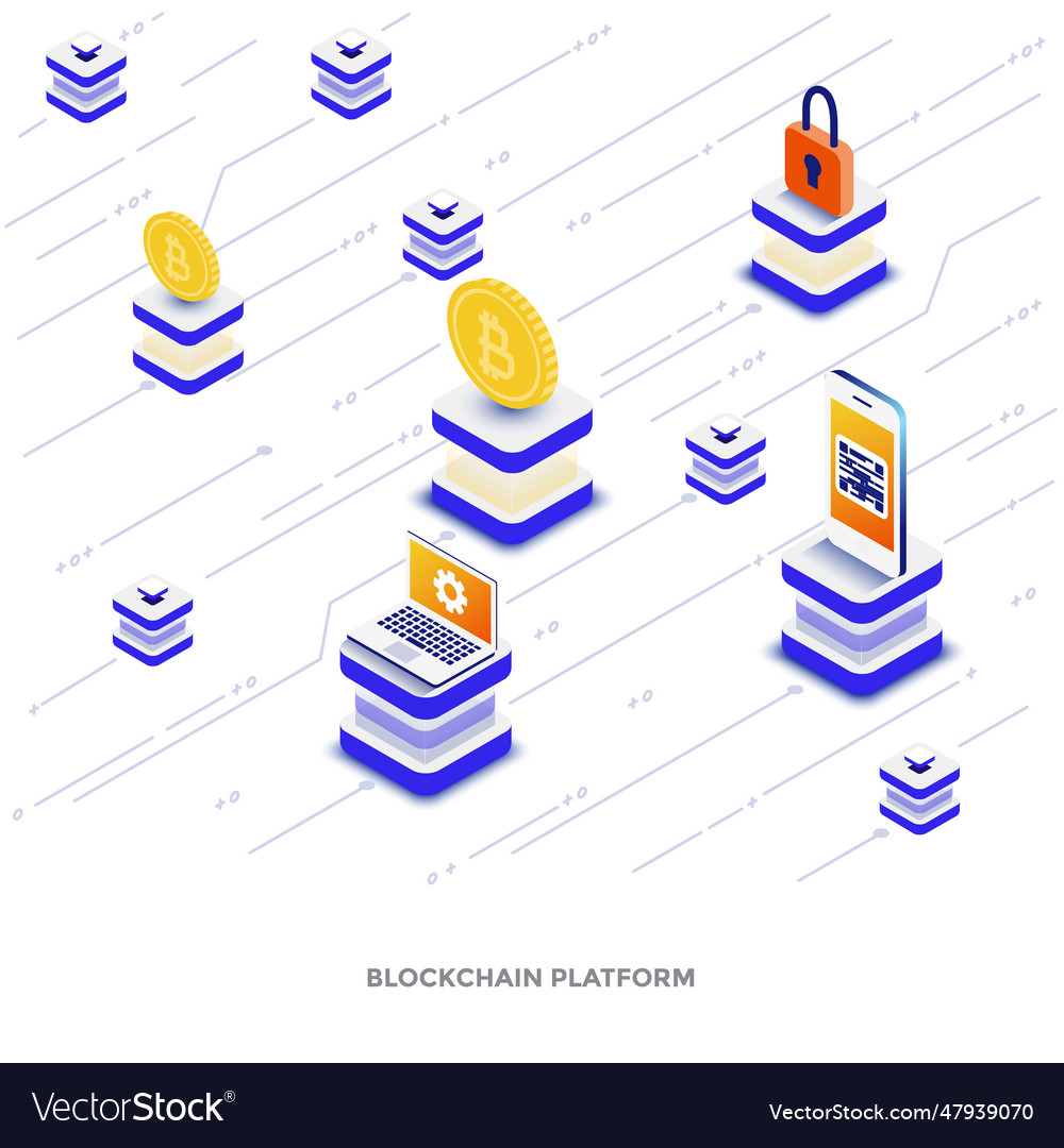 Flat color modern isometric - blockchain platform vector image Flat color modern isometric - blockchain platform