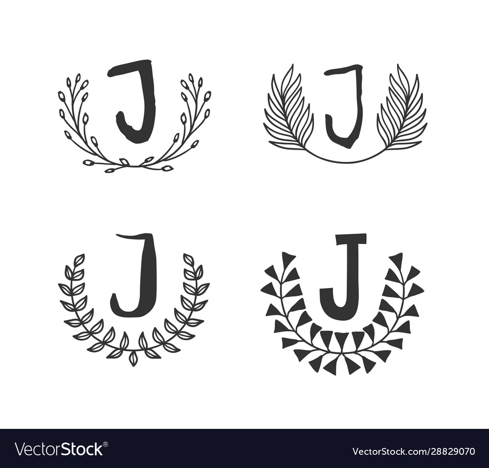 Hand drawn set monogram objects for design use vector image Hand drawn set monogram objects for design use