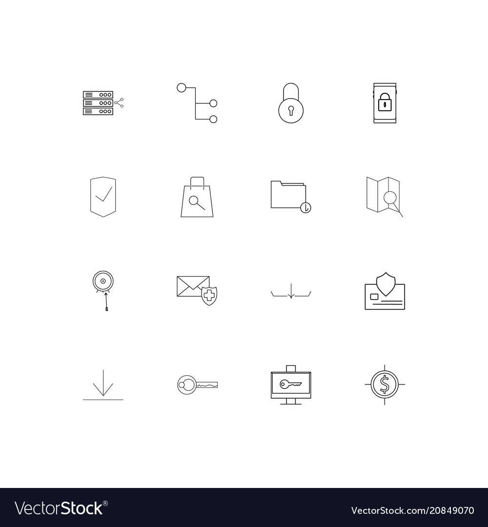 Internet security linear thin icons set outlined