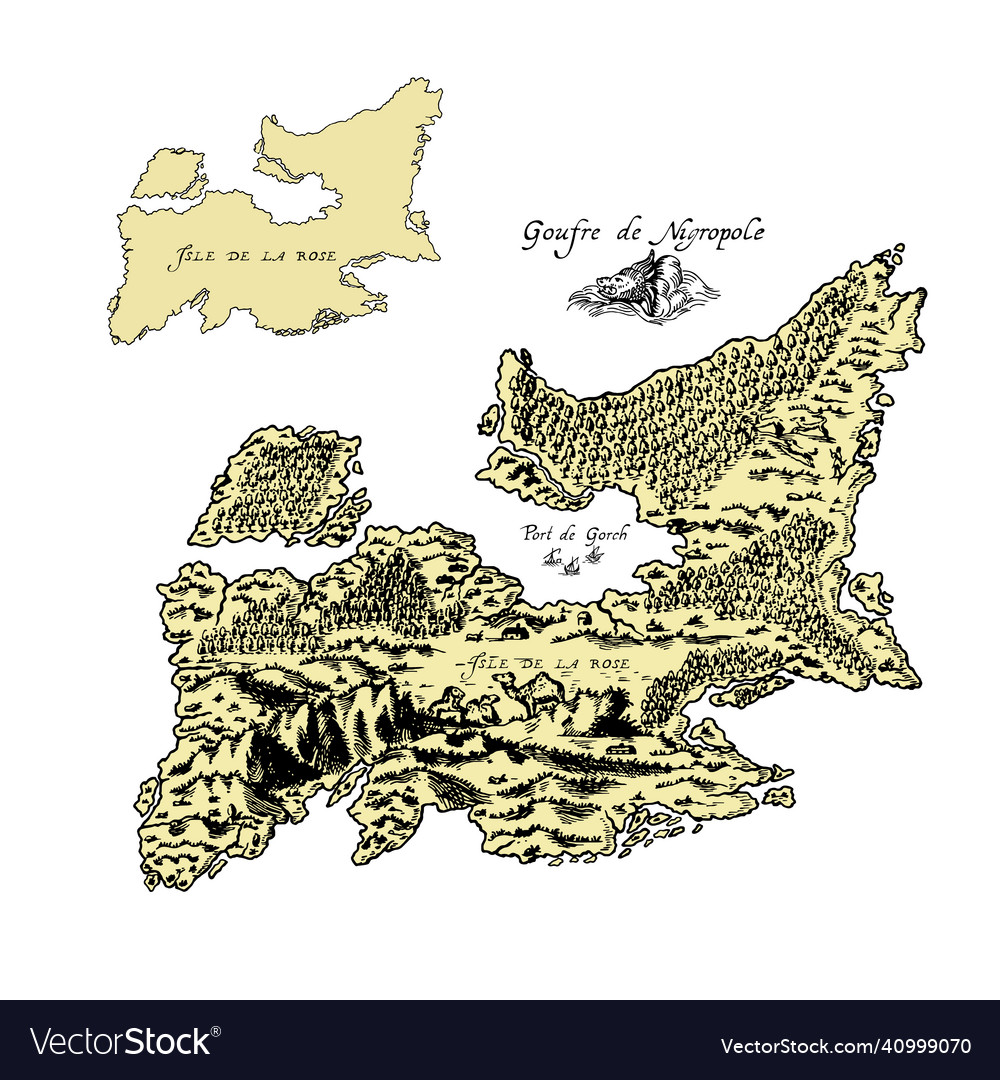 Medieval map of the island isolated on a white Vector Image