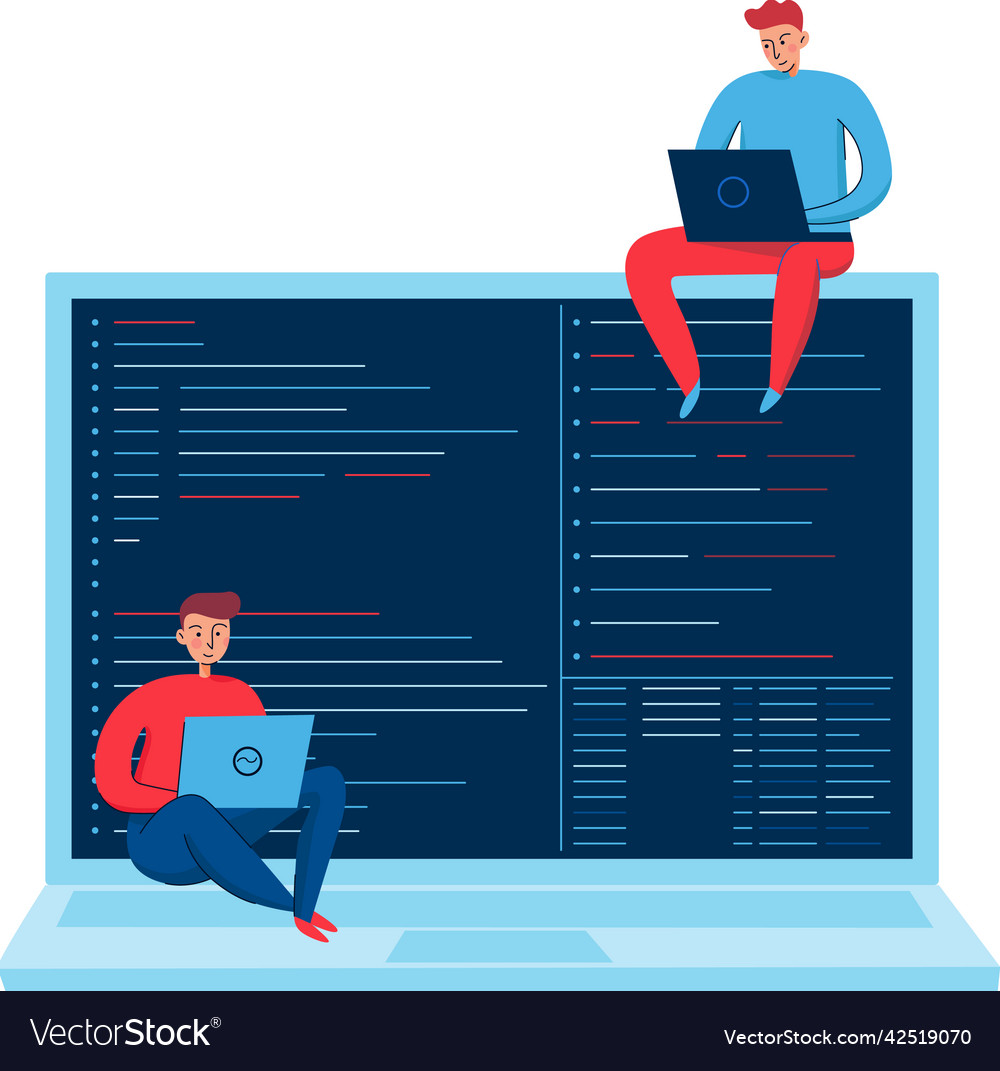 Programmers on laptop composition Royalty Free Vector Image
