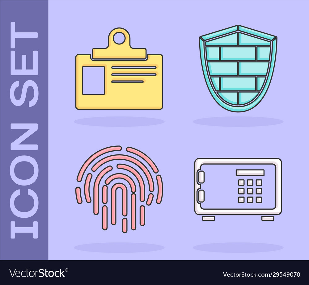 Set safe identification badge fingerprint vector image Set safe identification badge fingerprint