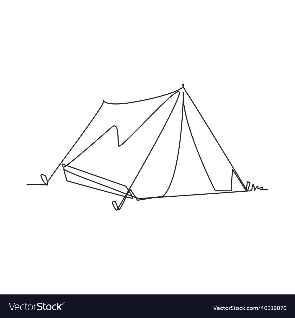 Single continuous line drawing tent camping Vector Image