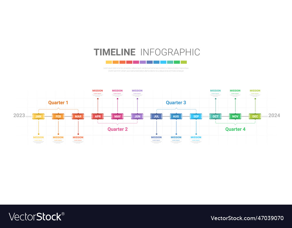 Timeline for 1 year calendar 12 months Royalty Free Vector