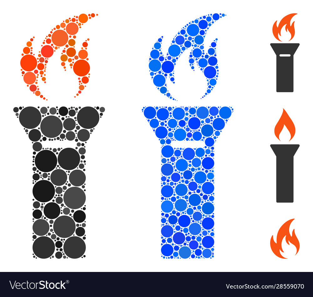 Torch flame mosaic icon round dots