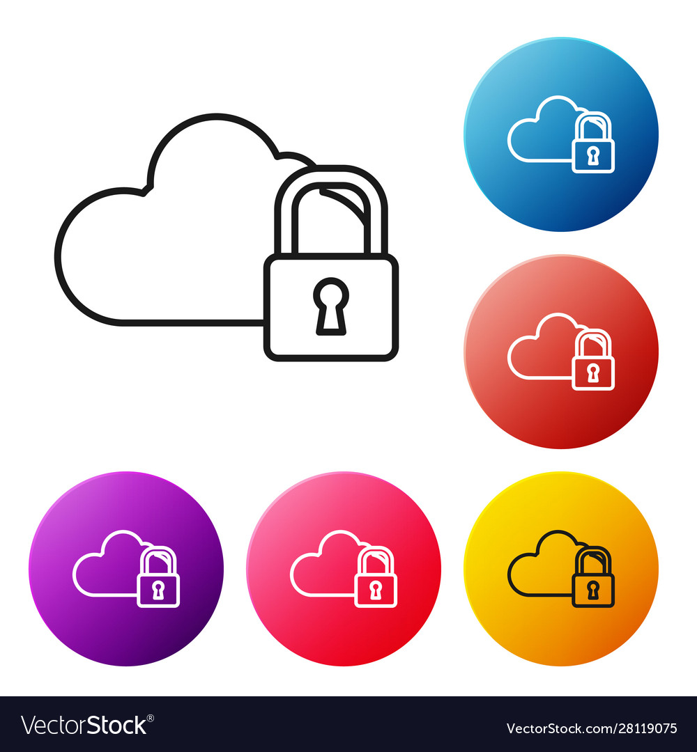 Black line cloud computing lock icon isolated