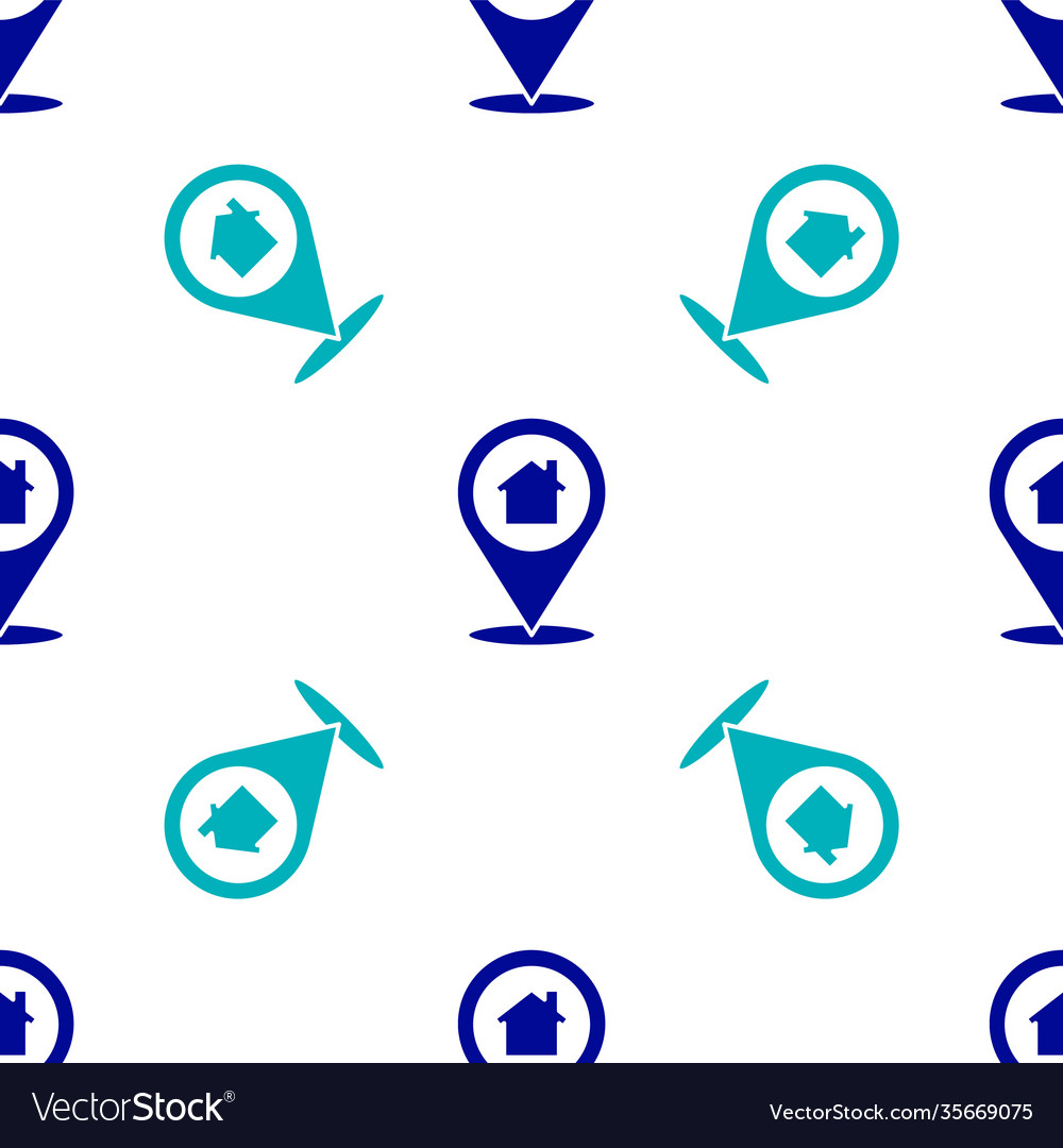 Blue map pointer with house icon isolated seamless vector image Blue map pointer with house icon isolated seamless