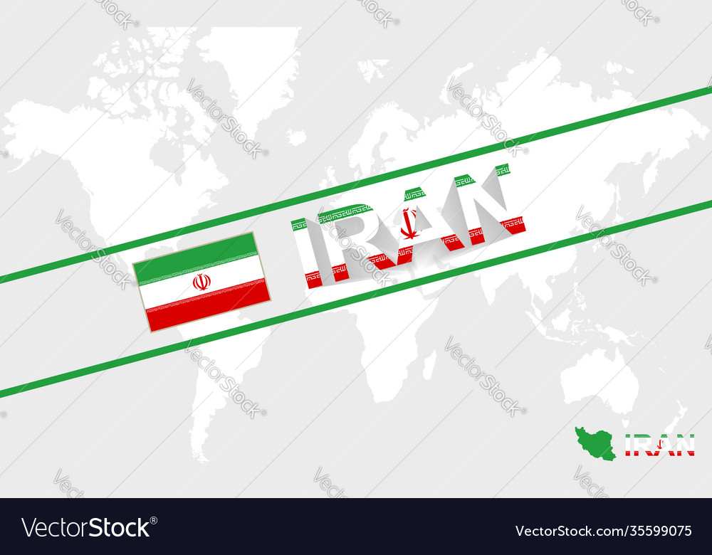 Iran map flag and text vector image Iran map flag and text