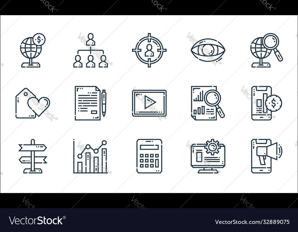 Marketing line icons linear set quality vector image Marketing line icons linear set quality