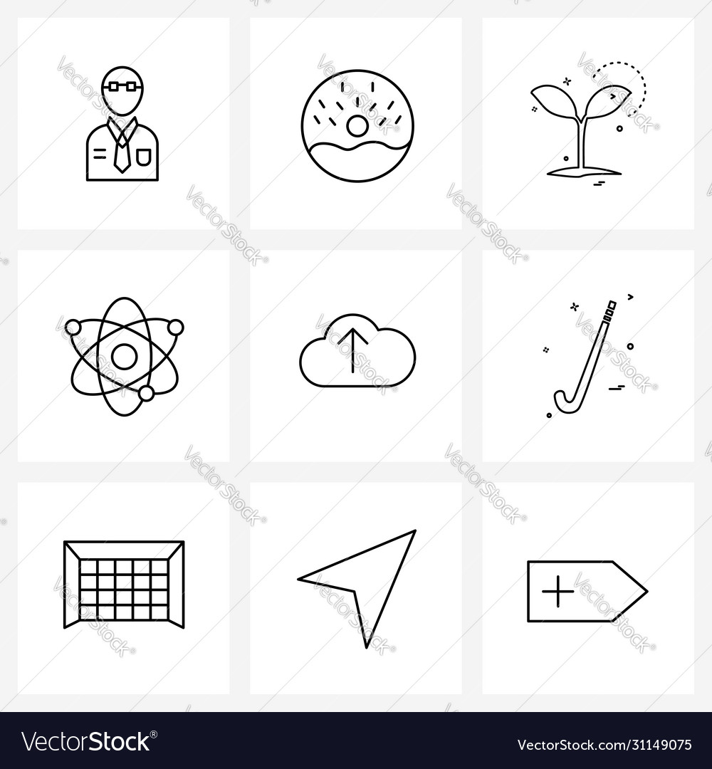 Set 9 universal line icons upload cloudy