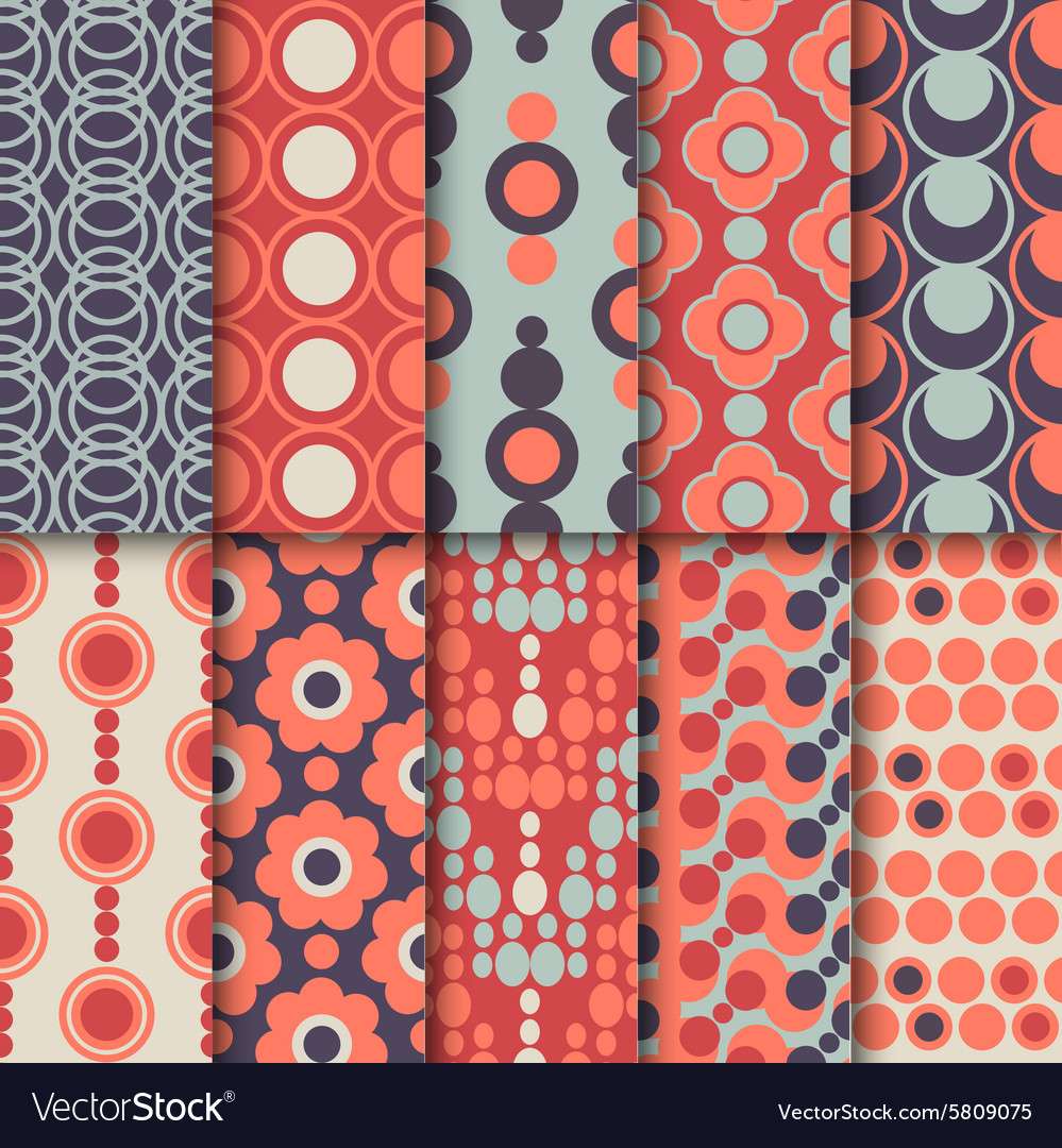 Set seamless colorful retro patterns