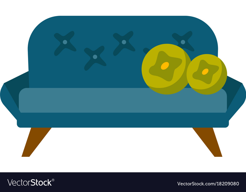 Blue sofa with pillows cartoon