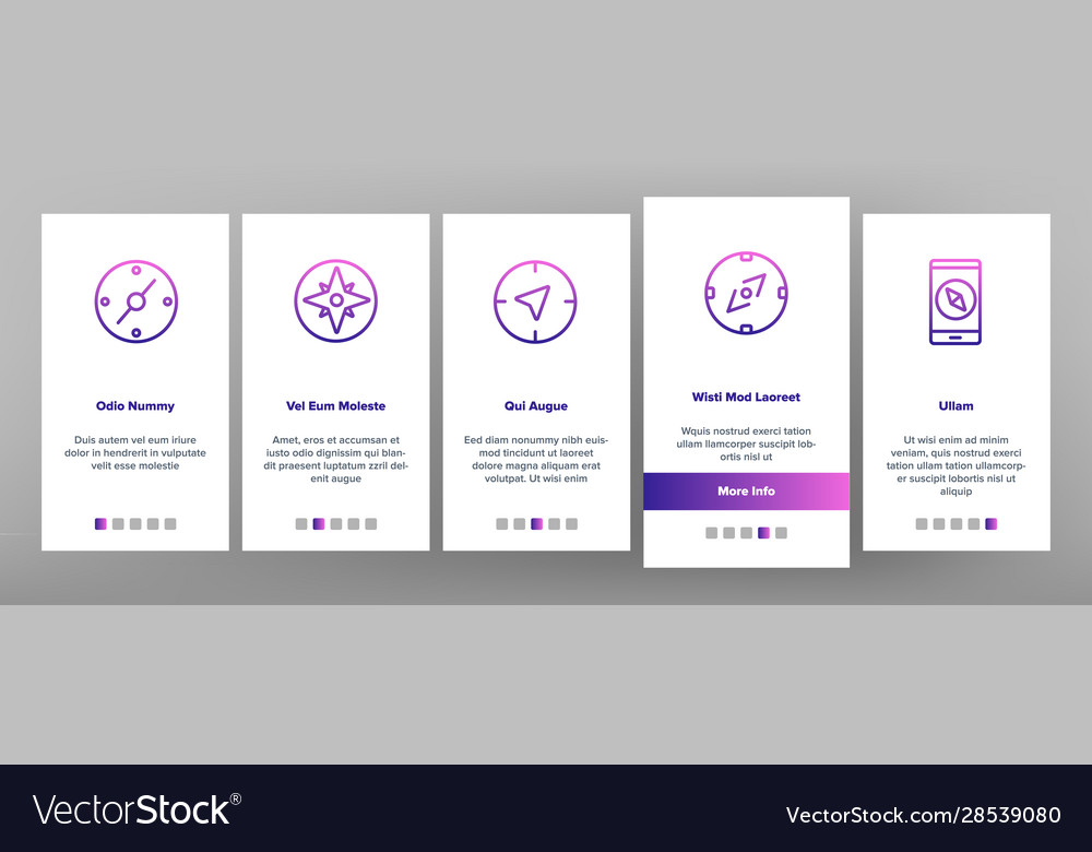 Compass navigation onboarding icons set vector image Compass navigation onboarding icons set