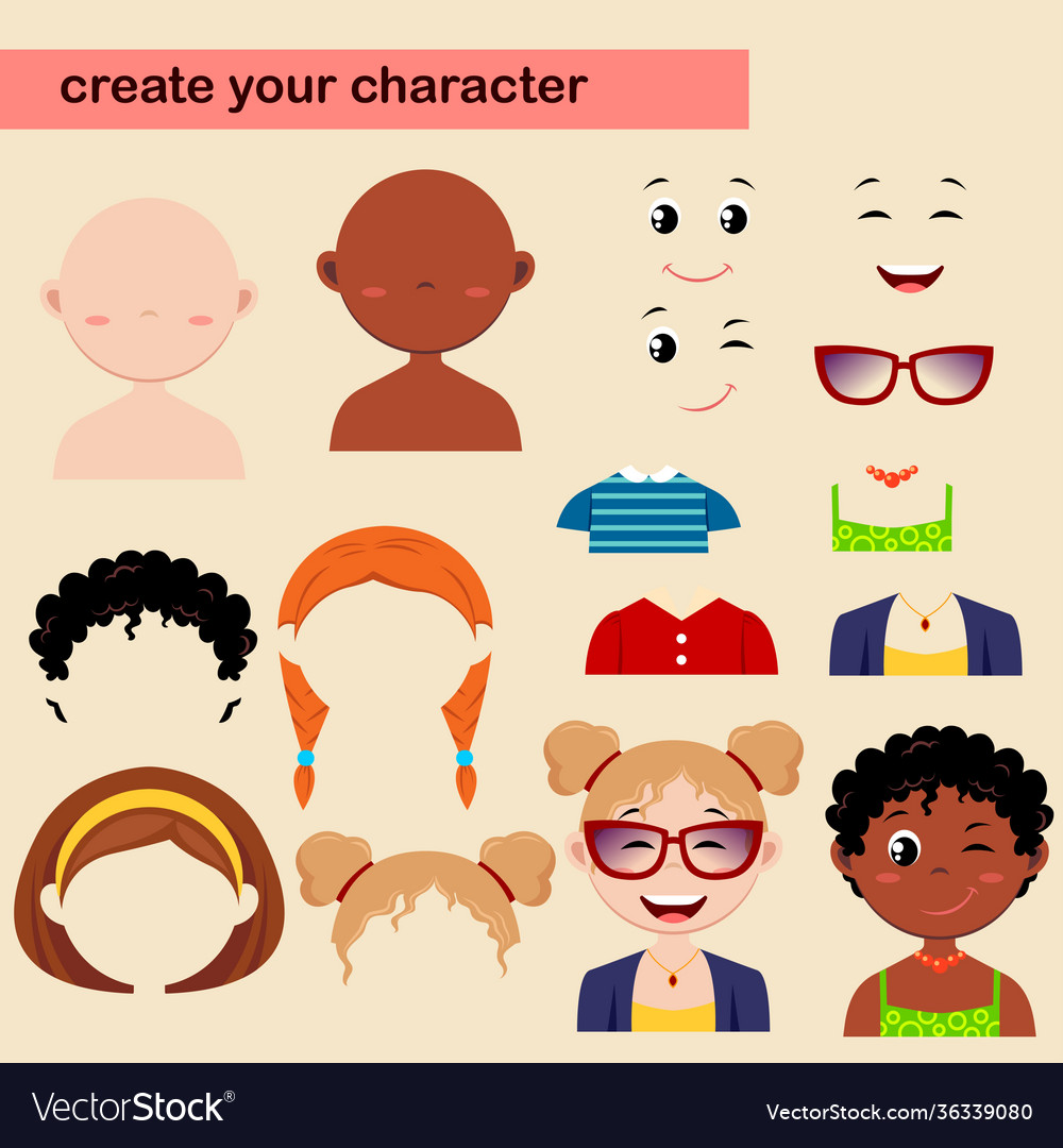 Constructor girl characters create your avatar vector image Constructor girl characters create your avatar