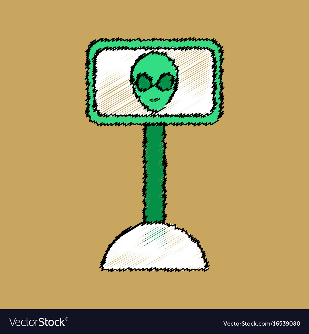 Flat icon design collection alien on the monitor