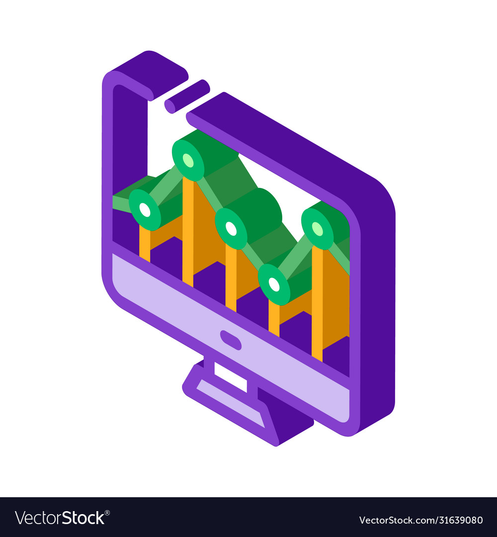 Graph on computer monitor financial isometric icon