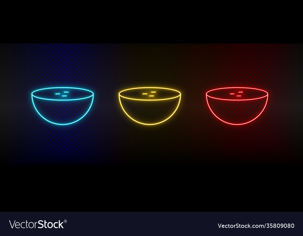 Neon icon set hot soup red blue yellow