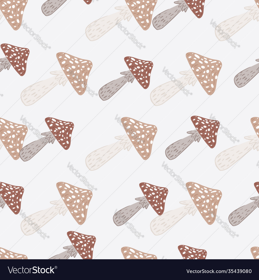 Pale seamless pattern with doodle mushroom print