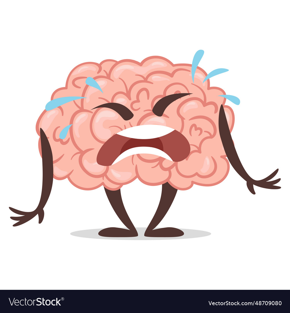 Sad emotional crying cartoon brain character Vector Image