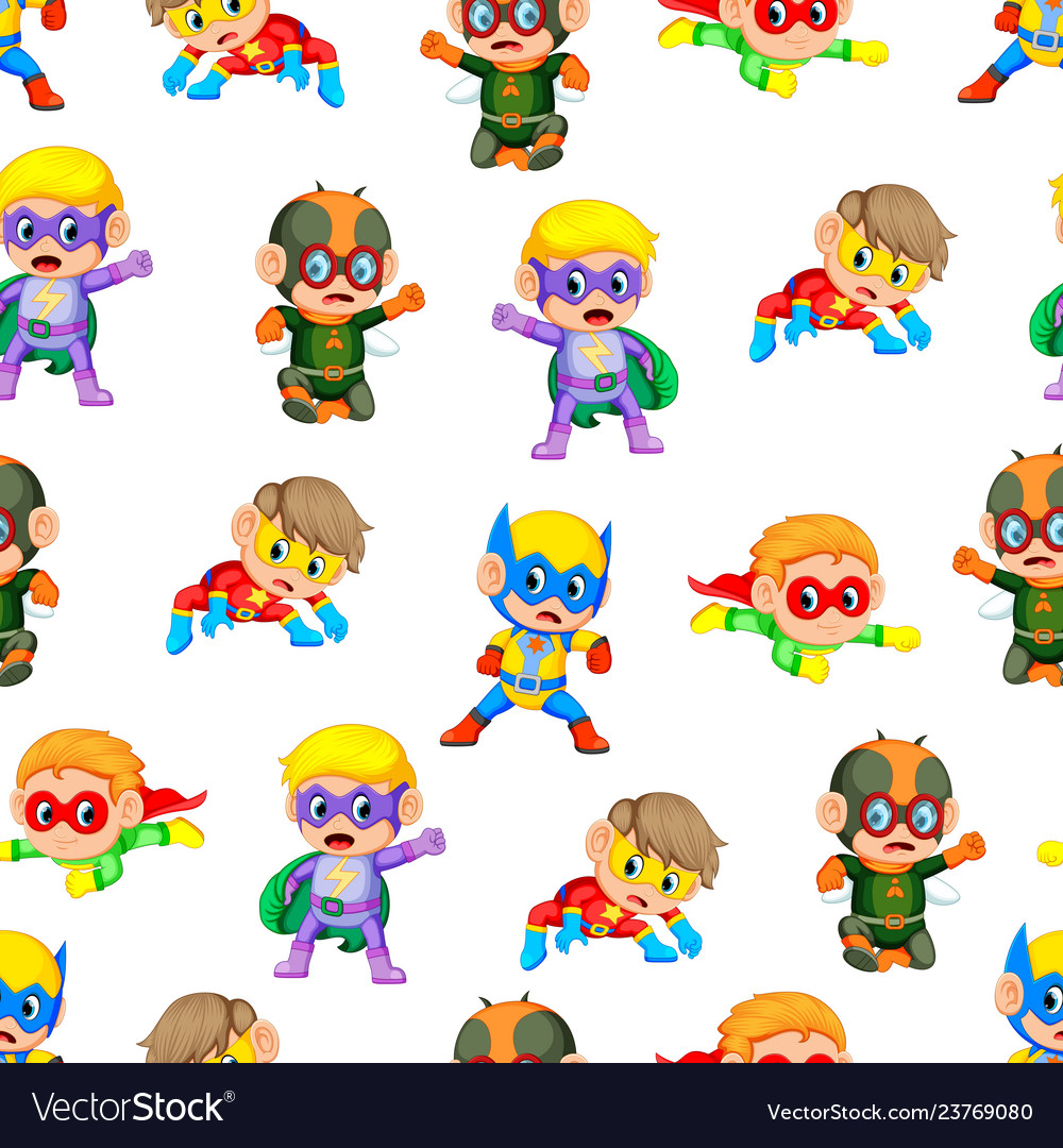 Seamless pattern with children uses the super hero