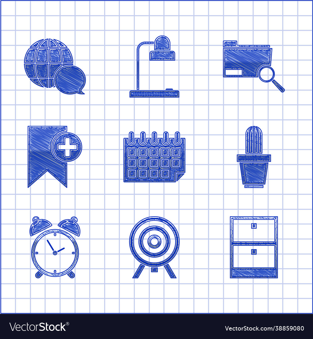 Set calendar target archive papers drawer vector image Set calendar target archive papers drawer